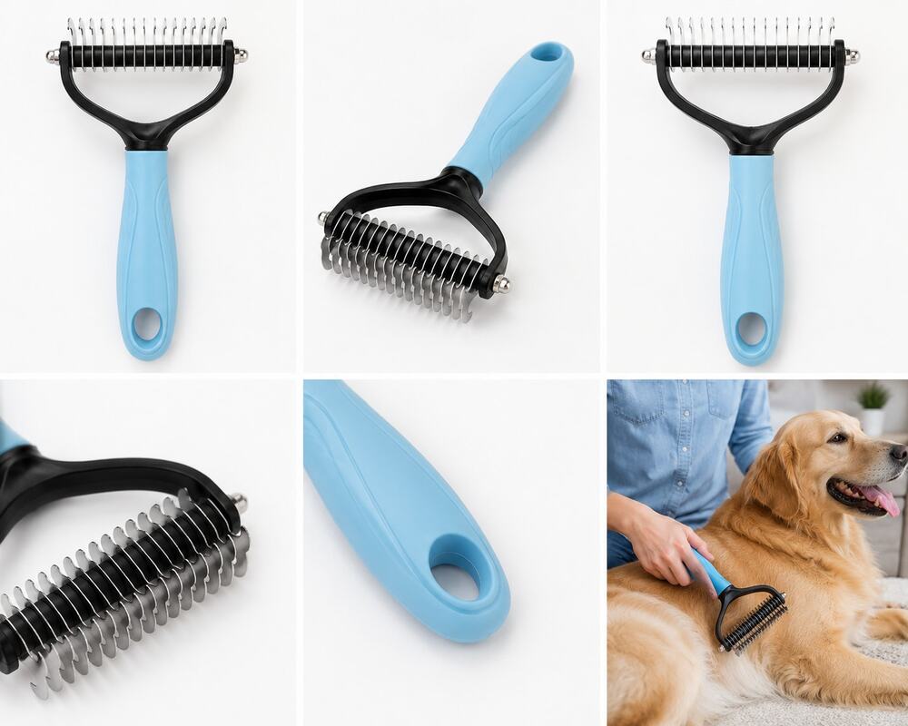 Pet Dematting & Deshedding Grooming Rake – Blue Handle